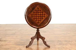 Victorian Antique Walnut, Burl & Curly Maple Inlaid Chess Game Table #37820
