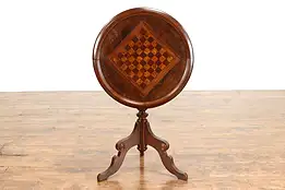 Victorian Antique Walnut, Burl & Curly Maple Inlaid Chess Game Table #37820