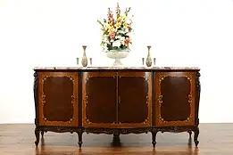 Italian Marble Top Sideboard Server, Buffet, Bar Cabinet Inlaid Marquetry #38286