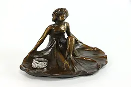 Art Nouveau Cast Iron Trinket, Jewelry, Dresser Tray of Woman Figurine #38314