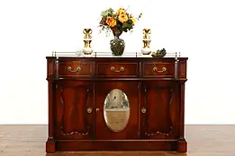 Traditional Antique Leather Top Sideboard, Server, Buffet, Convex Mirror #38392