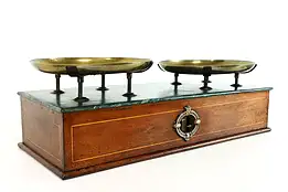 Brass and Mahogany Antique Balance Scale, Faux Marble, Beranger #38601