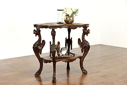 Italian Antique Hall or Lamp Table, Hand Carved Griffins & Lion Face #36435