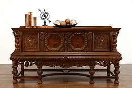 Renaissance Oak Antique Sideboard Server, Buffet Grape & Crest Carved #38478