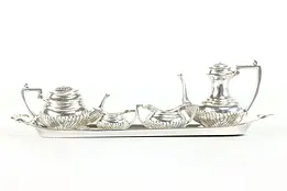 Sterling Silver 5 Piece Miniature English Vintage Tea & Coffee Set, Tray #38517