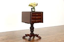 Empire Antique Mahogany Drop Leaf Lamp Table or Nightstand, Acanthus #35636