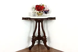 Victorian Antique Walnut Corner Parlor or Hall Table, White Marble Top #38264