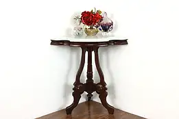 Victorian Antique Walnut Corner Parlor or Hall Table, White Marble Top #38264