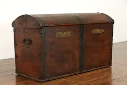 Dome Top Scandinavian Antique Farmhouse Immigrant Trunk, Knudsen, 1855 #38667