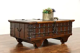 Asian Teak Marriage or Dowry Trunk, Blanket Chest, Coffee Table, Wheels #38740