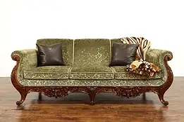 Green Mohair Traditional Vintage Carved Mahogany Scandinavian Sofa #38872