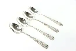 Set of 4 Sterling Serving or Soup Spoons, Kirk Repousse Silver, 7.25" #38892