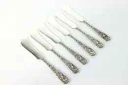 Set of 6 Sterling Butter Knives, Kirk and Son, Repousse Silver 5 1/8" #38893