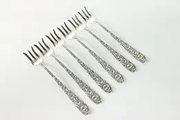 Set of 6 Sterling Kirk and Son Repousse Seafood Cake Forks Silver, 5.5" #38896
