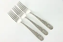 Set of 3 Sterling Kirk and Son Dinner Forks, Repousse Pattern, 8" #38898