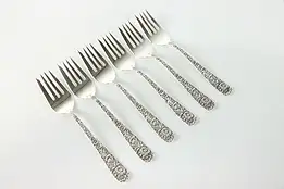 Set of 6 Sterling Silver Kirk and Son Salad Dessert Forks Repousse 6.25" #38900