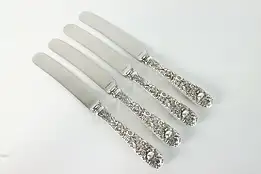 Set of 4 Sterling Kirk and Son Dinner Knives Repousse Silver 8.5" #38902