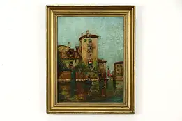 Venice Canal Scene Original Antique Oil Painting 1904 Appleton 22.5" #38870