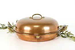 Farmhouse Antique Copper Warming Tray, Platter & Cover #39162