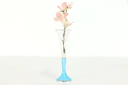 Art Deco Antique Cut Crystal Bud Vase Blue Enamel Sterling Silver Base 6" 39259