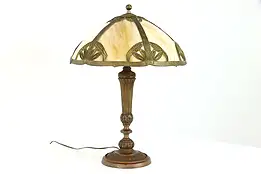 Curved 6 Panel Stained Glass Shade Antique Office or Library Lamp #39278