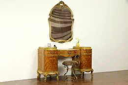French Style Vintage Satinwood Vanity or Dressing Table & Mirror #31488