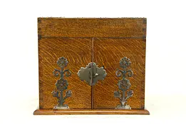 Victorian Oak Antique Liquor & Cigar Case Bar Cabinet, 4 Cut Decanters #31147