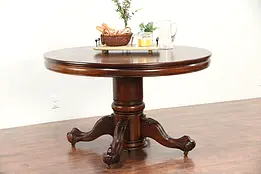 Oak Round 48" Antique Dining Table, Eagle Talon Pedestal, Extends 10' #29820