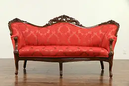 Victorian Antique Rose Carved Walnut Loveseat, New Upholstery #30557