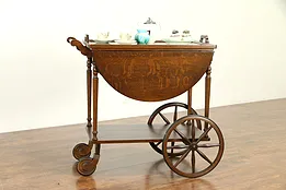 Oak Antique Bar Cart, Tea, Beverage & Dessert Trolley, Glass Tray #31640