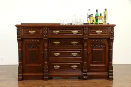 Walnut & Burl Antique English Sideboard, Back Bar, Server or Buffet #31658