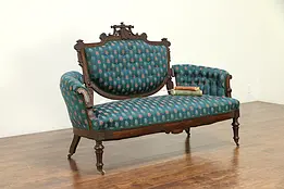 Victorian Renaissance Antique 1870 Walnut Loveseat, Recent Upholstery #30427