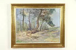Summer Forest Scene in Scandinavia, Original Vintage Oil Painting, Signed #31947