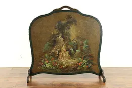 Fireplace Screen Antique Hand Painted Garden Courting Scene #30954