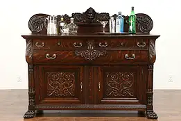 Victorian Oak Sideboard, Server or Buffet, Carved Head & Paw Feet #30280