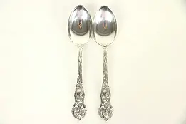 Pair of Victorian Antique Sterling Silver Serving or Soup Spoons #29366