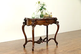 Victorian Antique Rosewood Parlor Lamp or Hall Console Table, Red Marble #31370