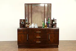 Art Deco Antique Italian Rosewood Sideboard, Server, Back Bar, Marble #31577