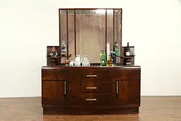 Art Deco Antique Italian Rosewood Sideboard, Server, Back Bar, Marble #31577