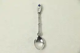 Silverplate Dutch Souvenir Spoon, Blue Delft Porcelain Wooden Shoe #30122