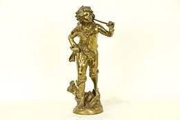 Wine Grape Harvest Sculpture, Vintage Cast Brass Statue of a Young Man #30831