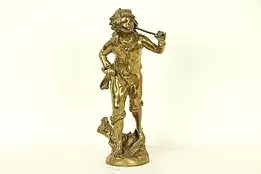 Wine Grape Harvest Sculpture, Vintage Cast Brass Statue of a Young Man #30831