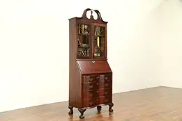 Traditional 1930's Vintage Carved Mahogany Secretary Desk & Bookcase #30856