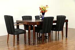 French Art Deco Antique Rosewood Dining Set, 6 Chairs, Table & Leaf #31816