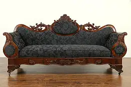 Empire Victorian Transitional Carved Mahogany Sofa, New Upholstery #32087