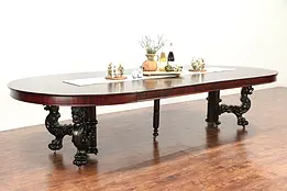 Empire Antique 5' Round Carved Griffins Mahogany Dining Table Extends 12' #29779