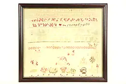 Sampler, Antique Hand Stitched in Frame, Signed Fannie