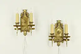 Pair of Gilt Bronze Wall Sconces Light Fixtures #31792