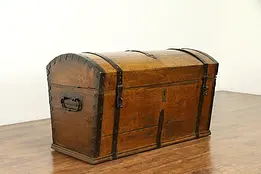 Dome Top Antique 1830 Oak Trunk or Pirate Chest, Iron Bindings #31010