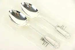 Pair Serving Spoons Kings or Fiddle Thread, Shell Pattern, Mappin England #29308